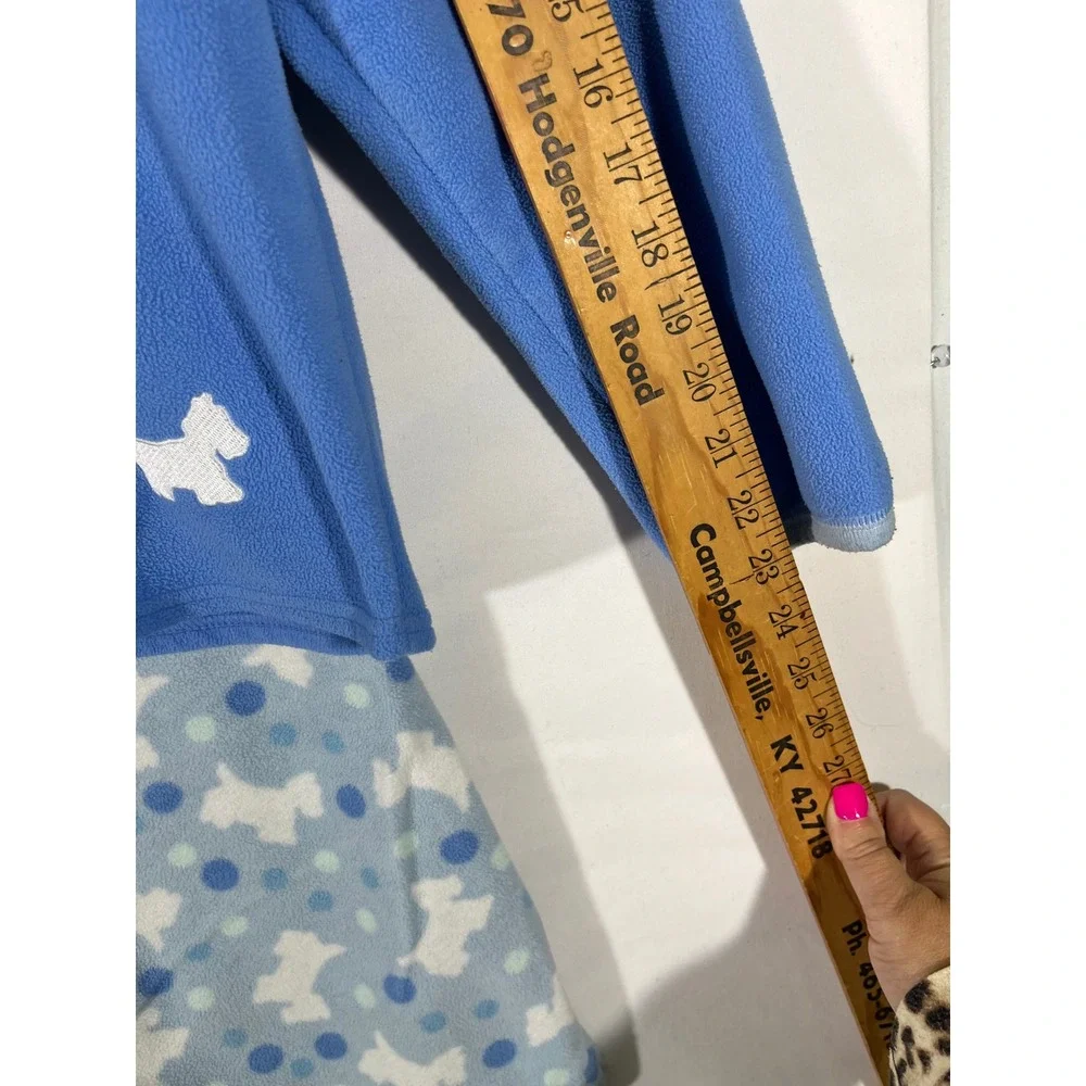 VS‎ Pink K Fleece Scottie Dog Polka Dot PJ Set Women L Blue Long Sleeve Cozy